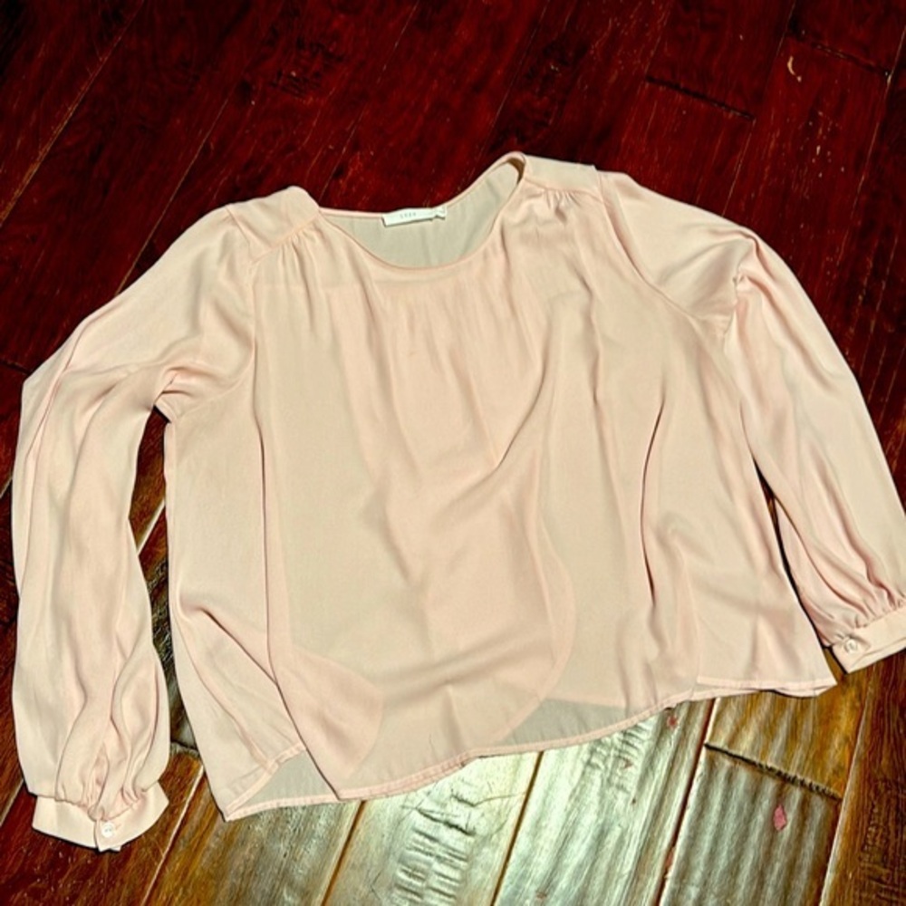 LUSH blouse long sleeve split back professional/ office wear pastel pink sz L